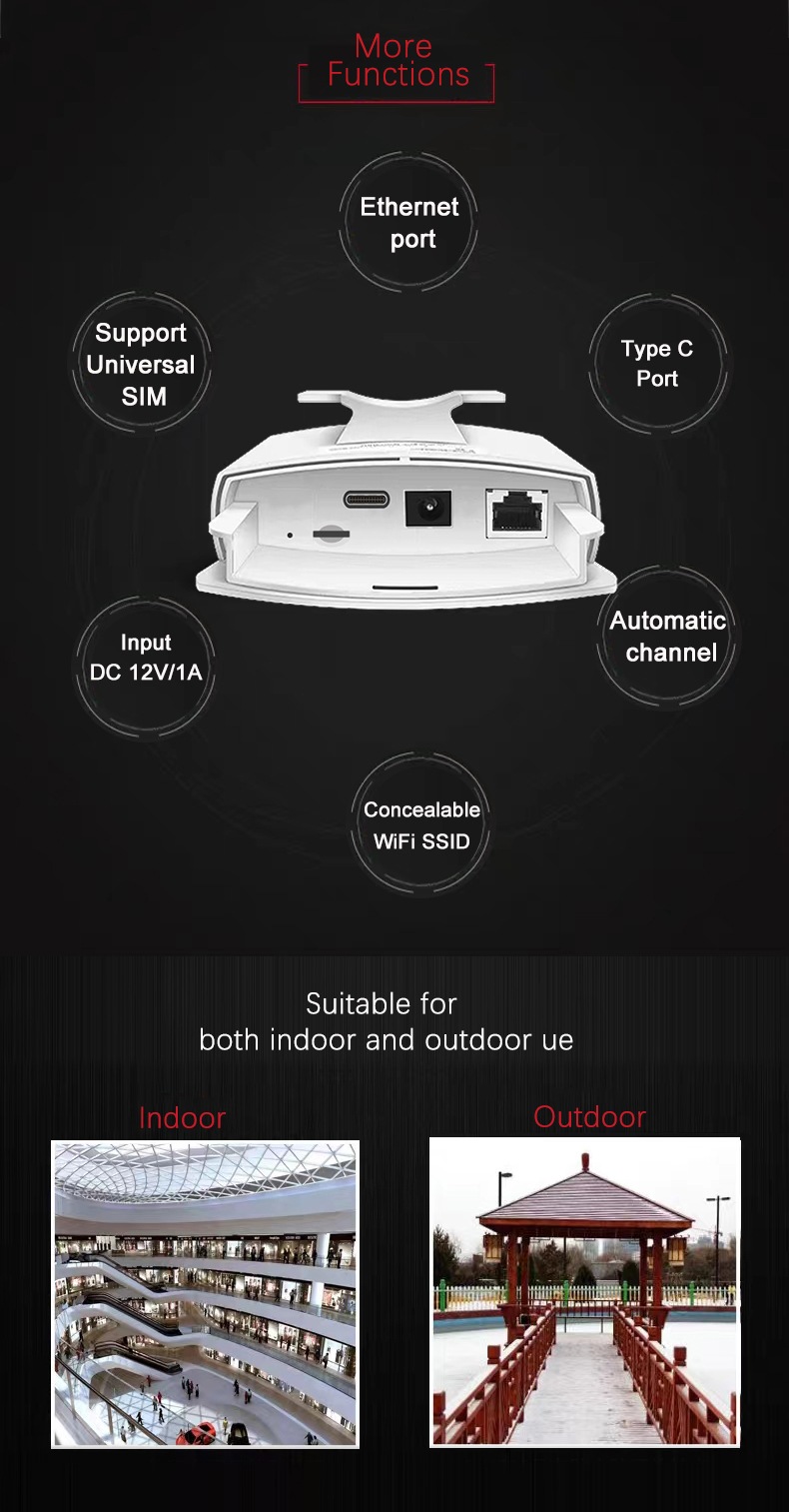 Getspeed P671V Unlocked Outdoor 4G LTE Cat 4 Modem Router with SIM Card Slot, AC1200 WiFi, EC25, IP65, Detachable Antennas, Passive PoE Adapter Included, Pole or Wall Mounting